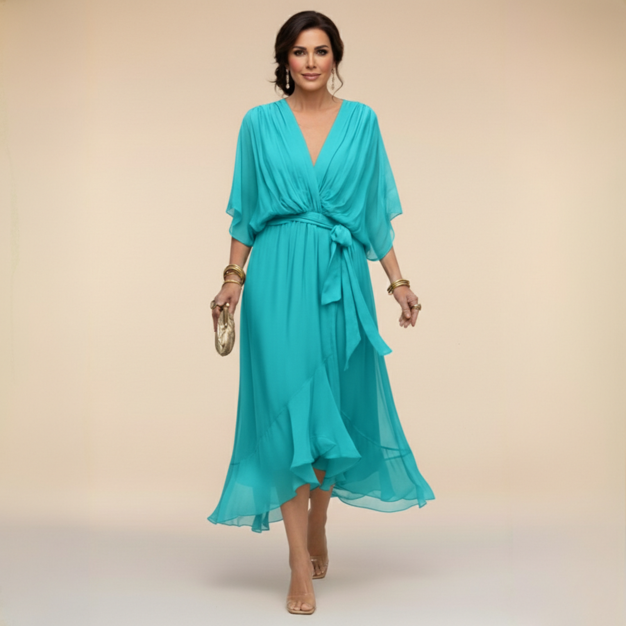 Monica – Rochie din Șifon cu Decolteu în V