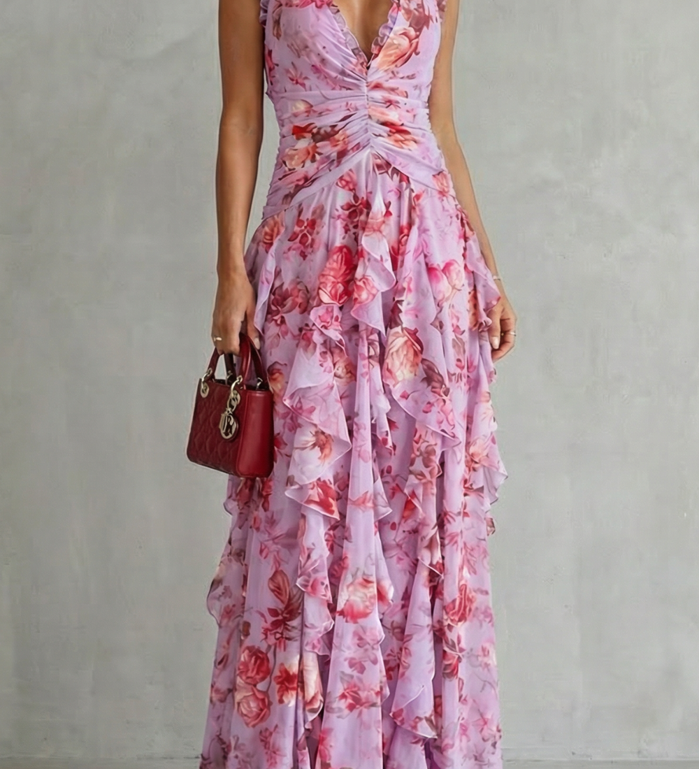 Beáta – rochie lungă cu gât halter