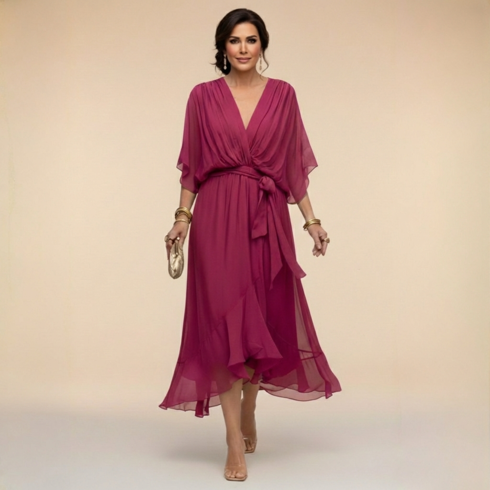Monica – Rochie din Șifon cu Decolteu în V
