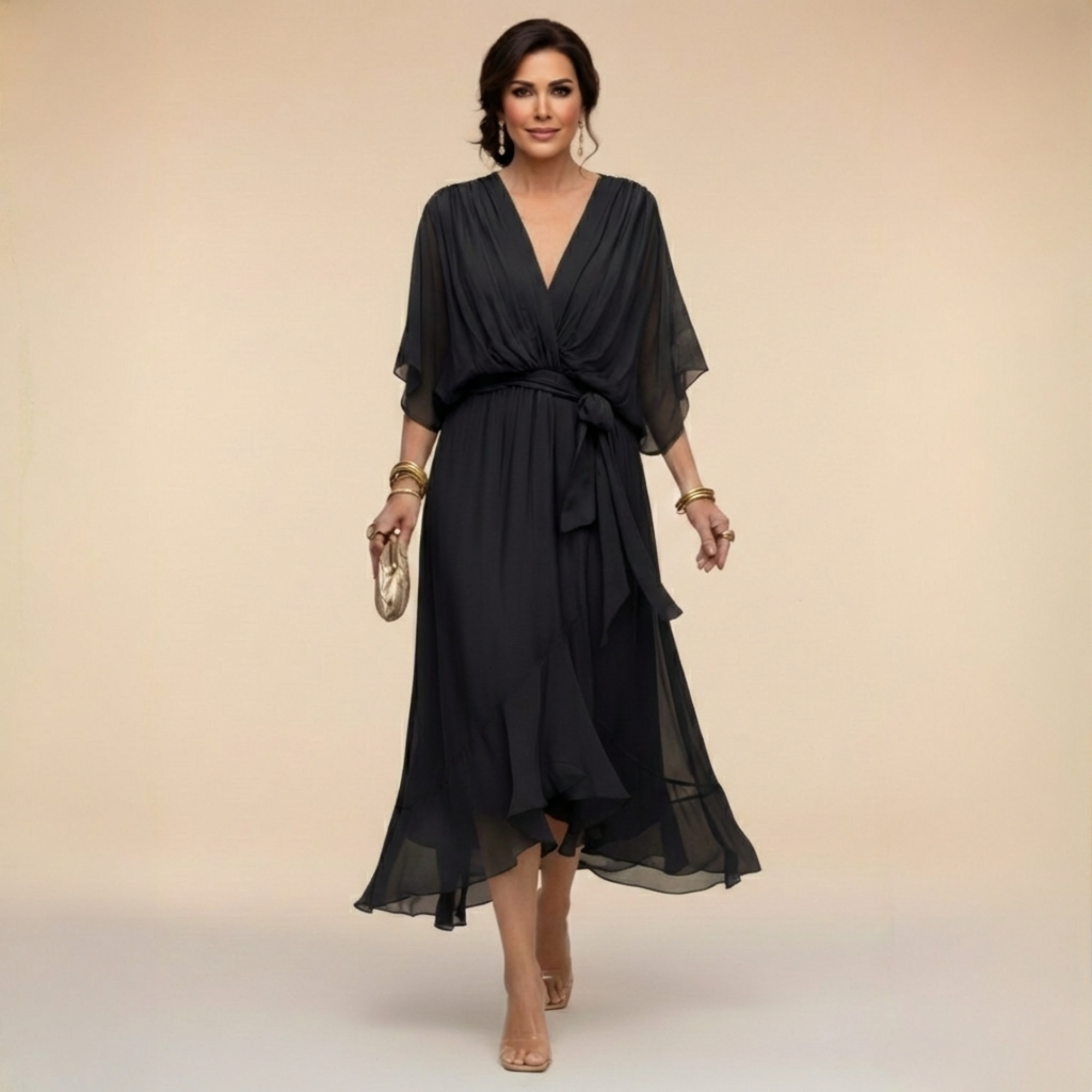 Monica – Rochie din Șifon cu Decolteu în V