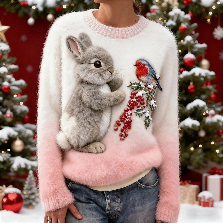 Holly | Pulover Pluș cu Iepuraș de Sărbători
