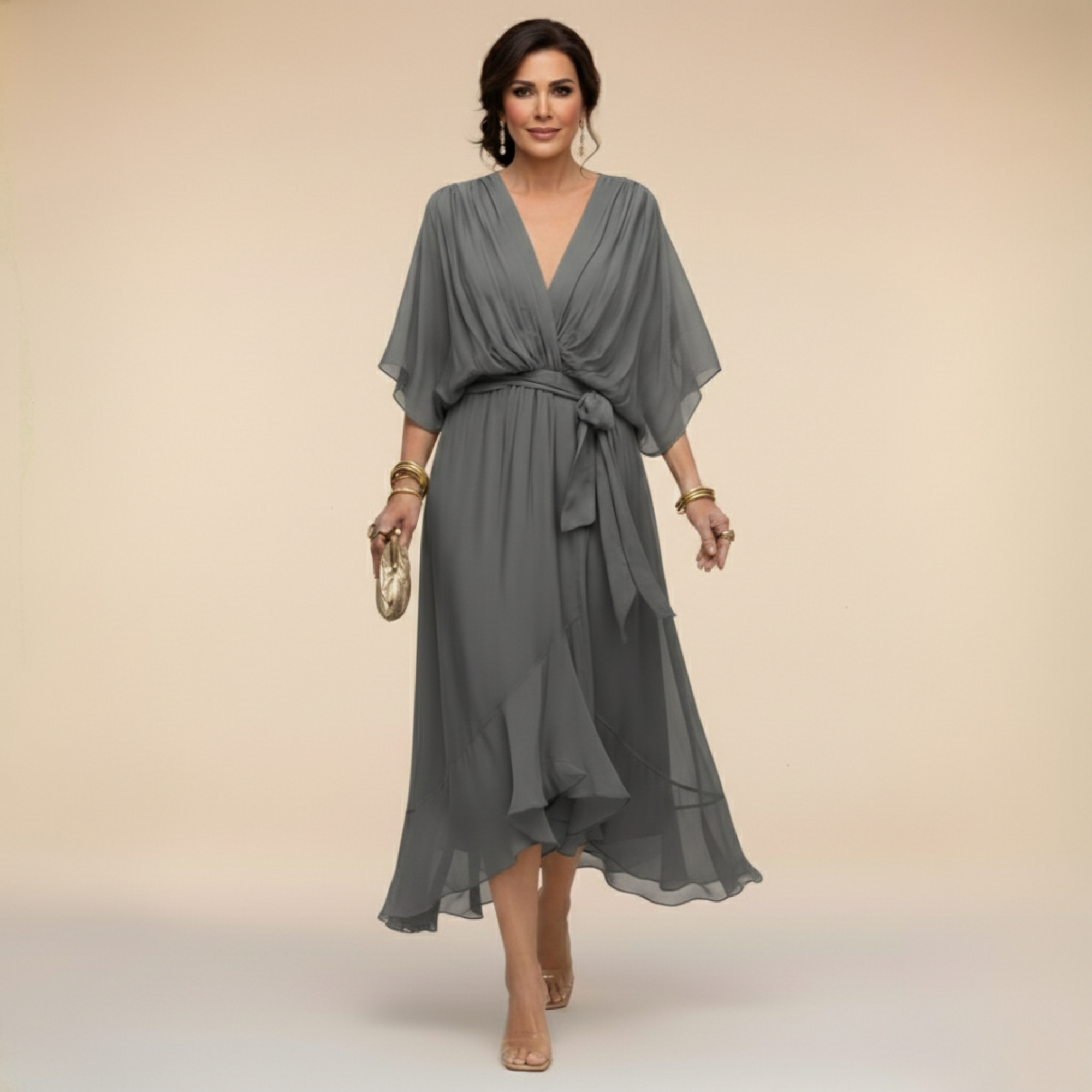 Monica – Rochie din Șifon cu Decolteu în V