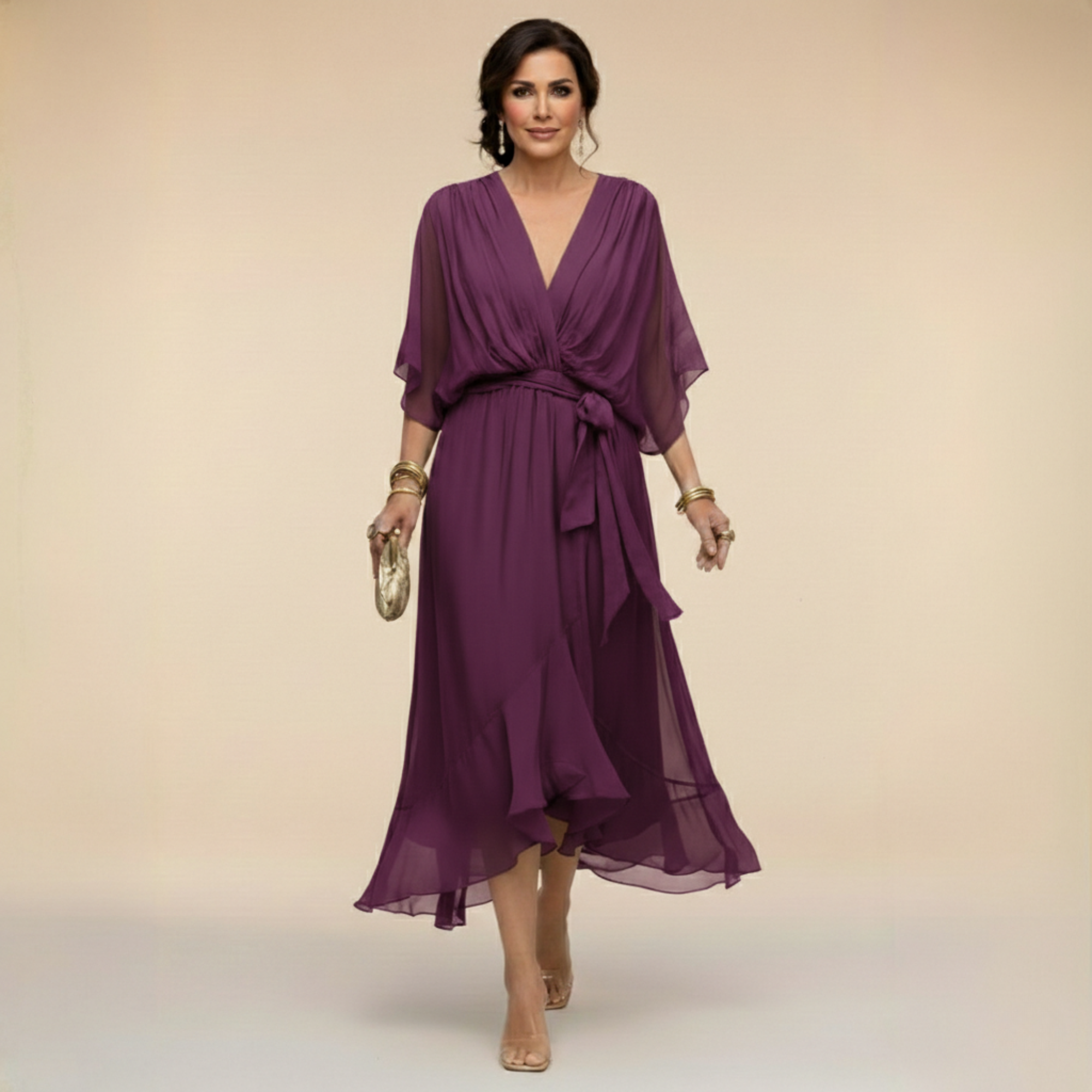 Monica – Rochie din Șifon cu Decolteu în V