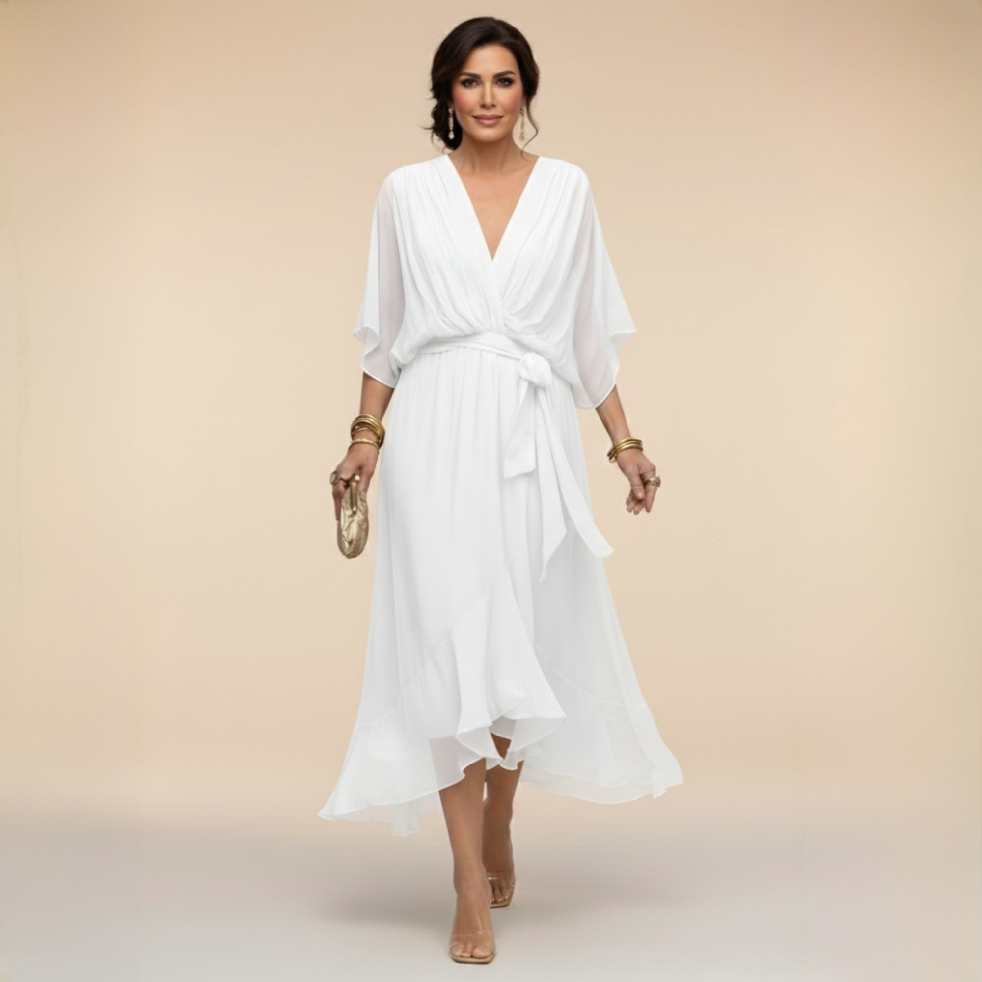Monica – Rochie din Șifon cu Decolteu în V