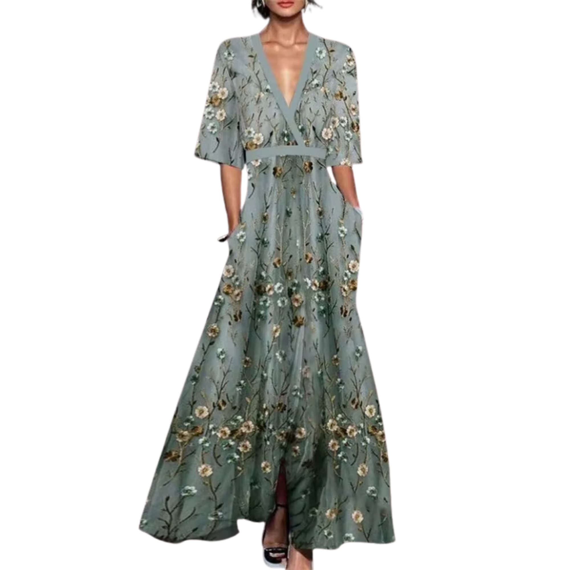 Noelle | Rochie de Primăvară Florală cu Decolteu în V