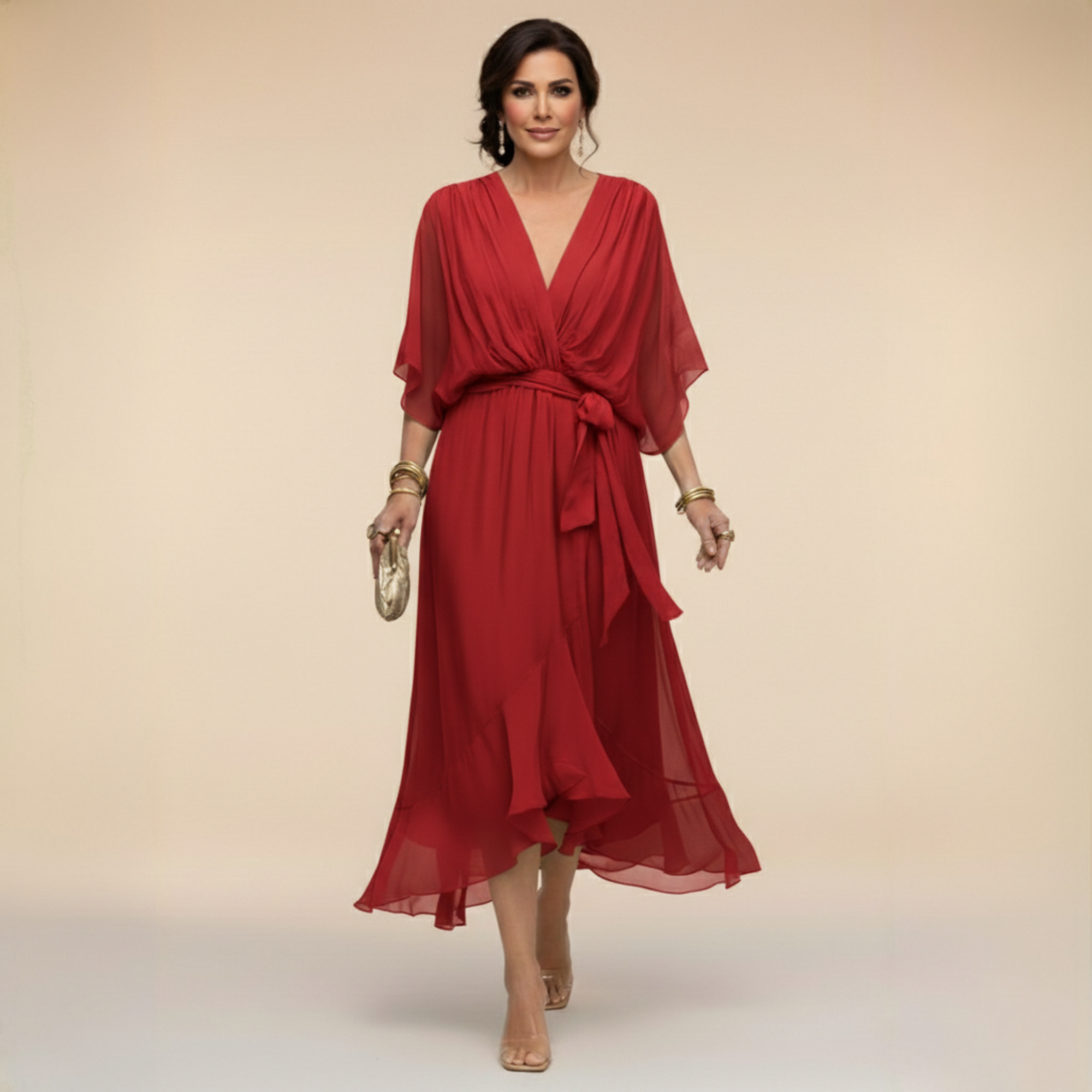 Monica – Rochie din Șifon cu Decolteu în V