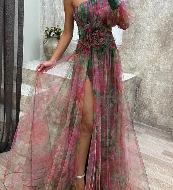 Marta | Rochie Maxi de Vară cu Flori și Fustă Plisată