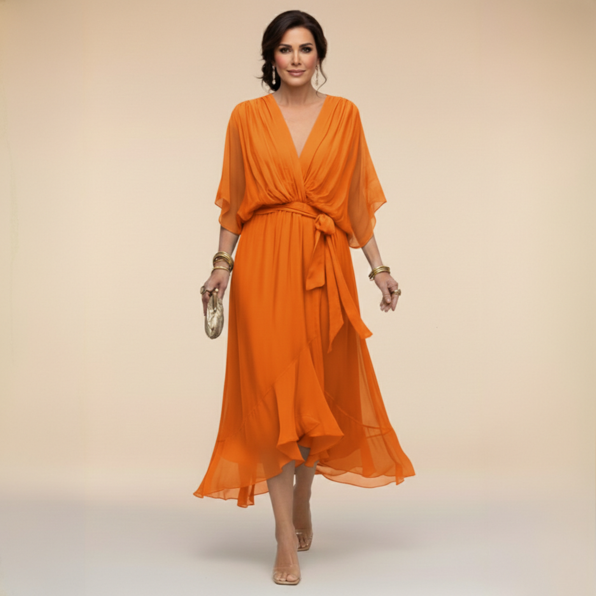 Monica – Rochie din Șifon cu Decolteu în V