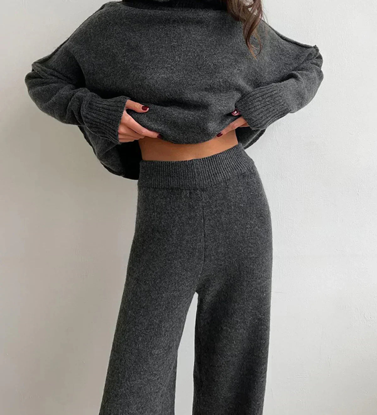 Set tricotat cu Galbener înalt și pantaloni