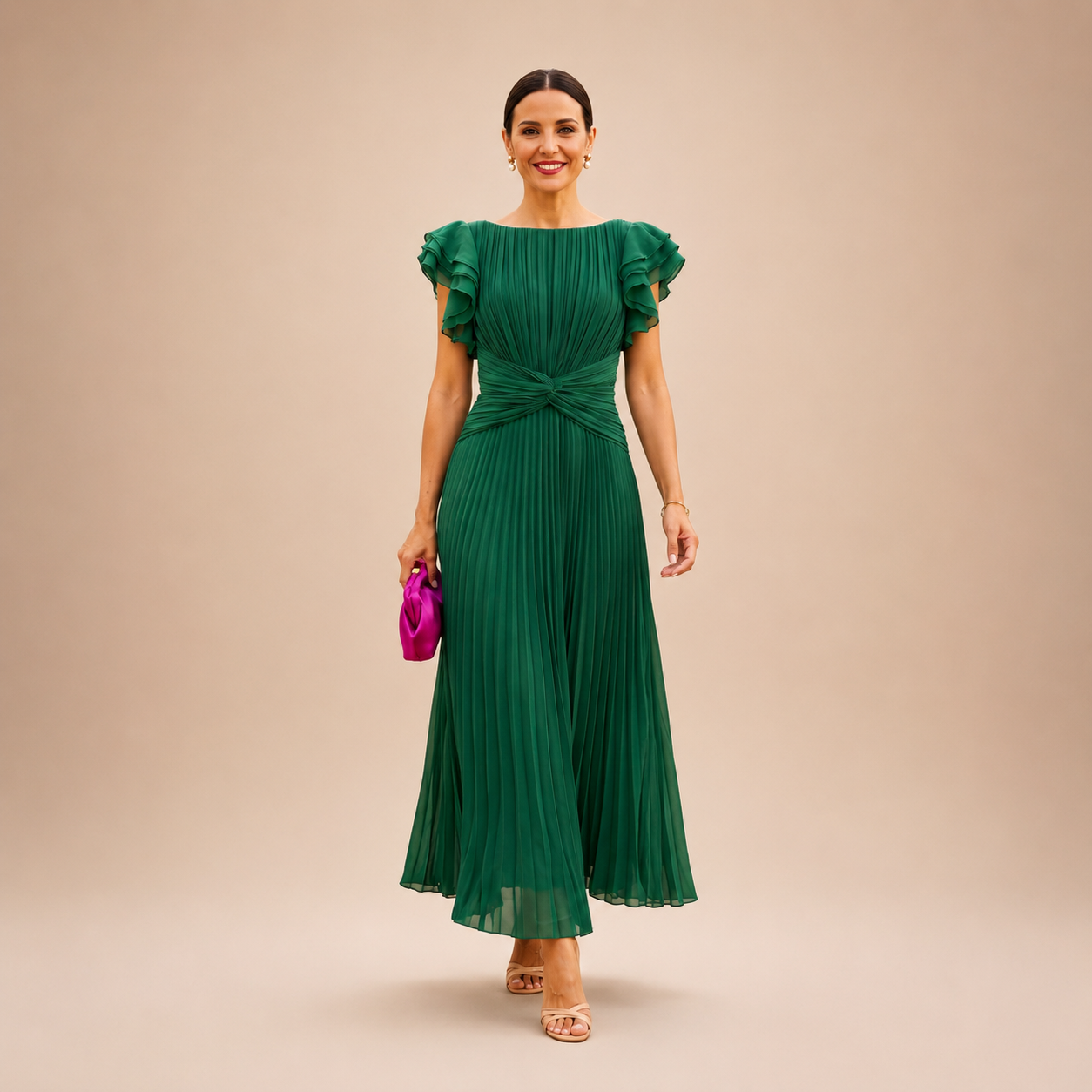 Zelma – rochie maxi plisată elegantă cu talie răsucită