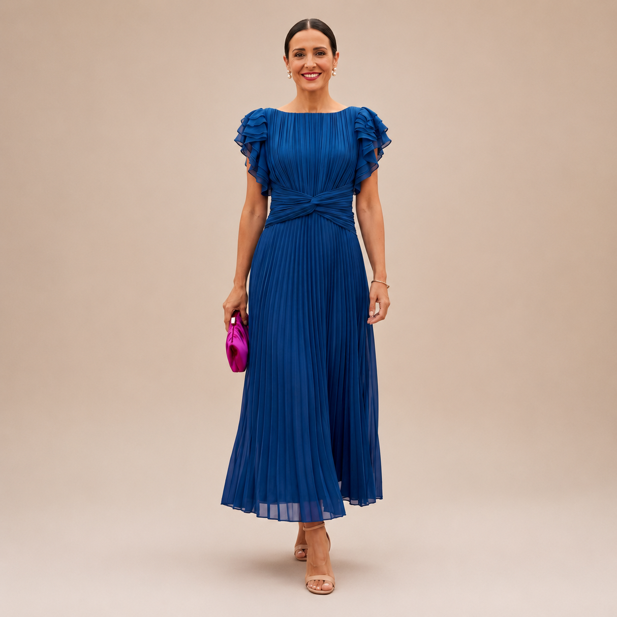 Zelma – rochie maxi plisată elegantă cu talie răsucită