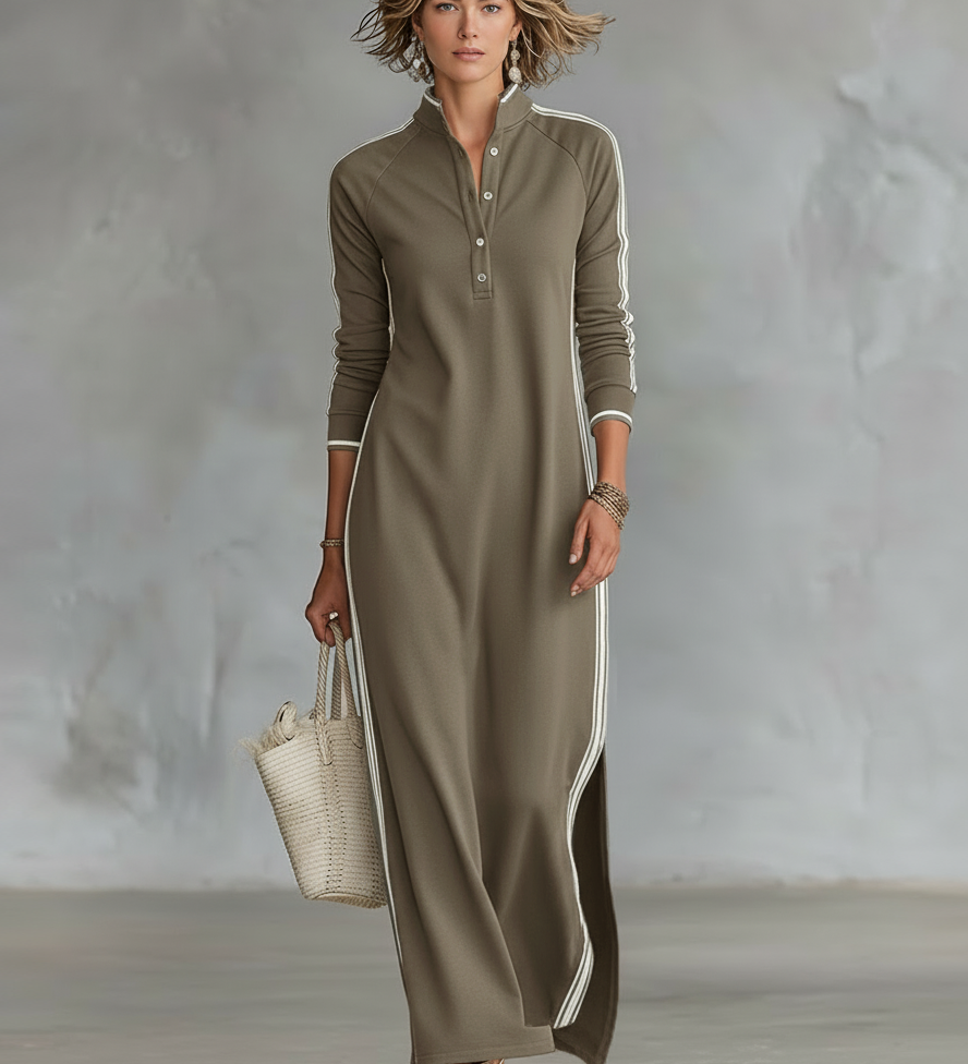 Jolán – rochie maxi cu guler cu nasturi