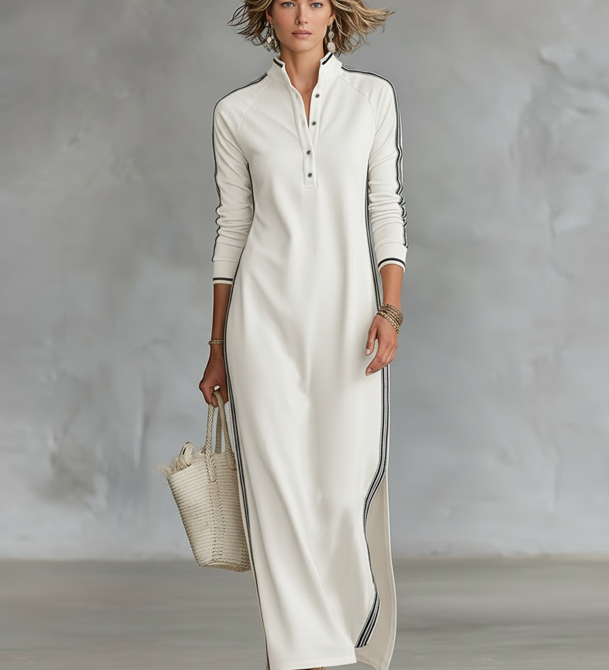 Jolán – rochie maxi cu guler cu nasturi