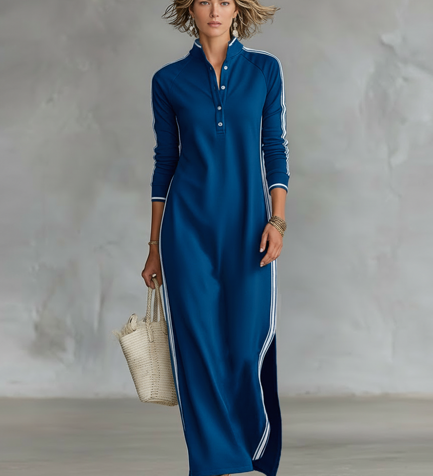 Jolán – rochie maxi cu guler cu nasturi