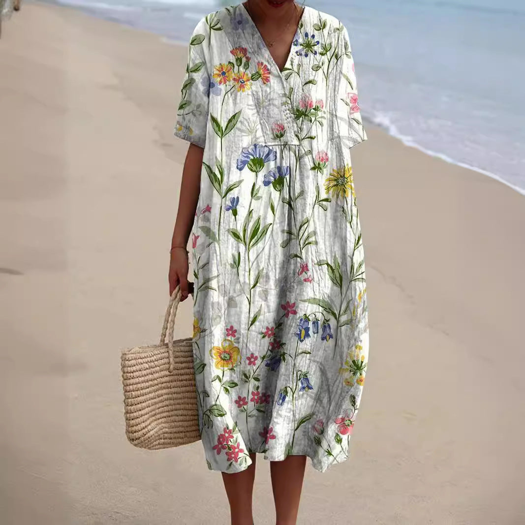 Adelmira - Rochie de vară colorată cu model floral
