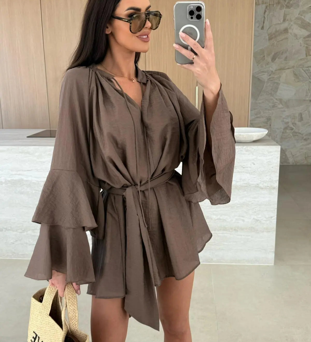 Dina™ | Rochie cămașă lejeră cu curea