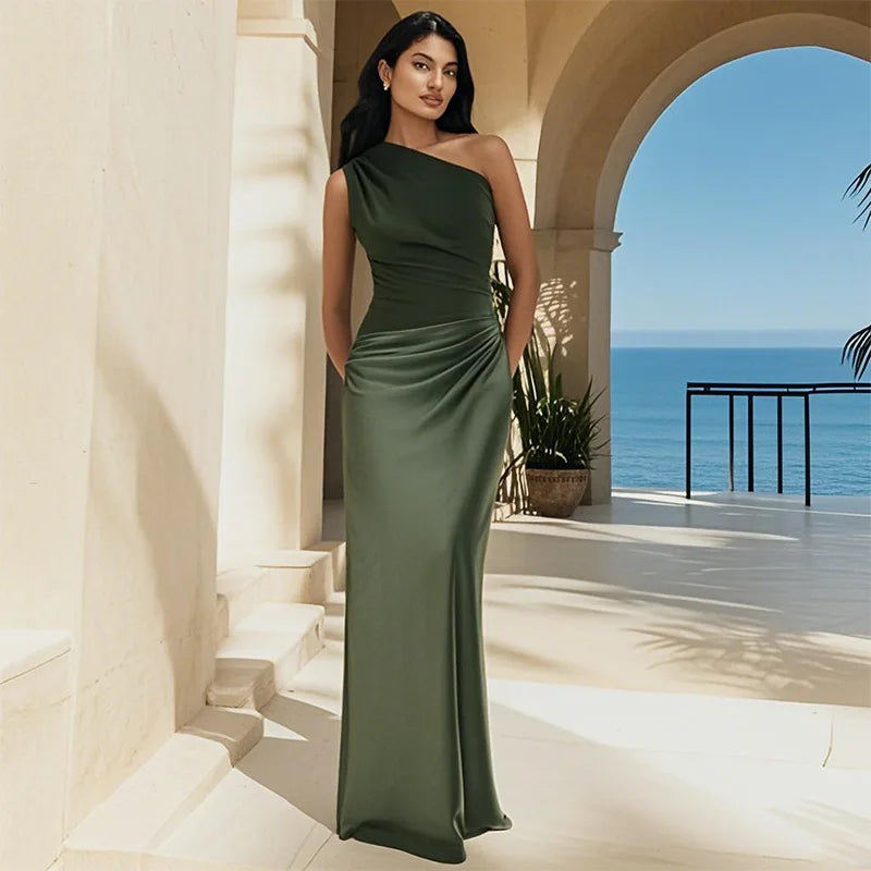 Sophia | Rochie Maxi din Satin cu Un Umăr