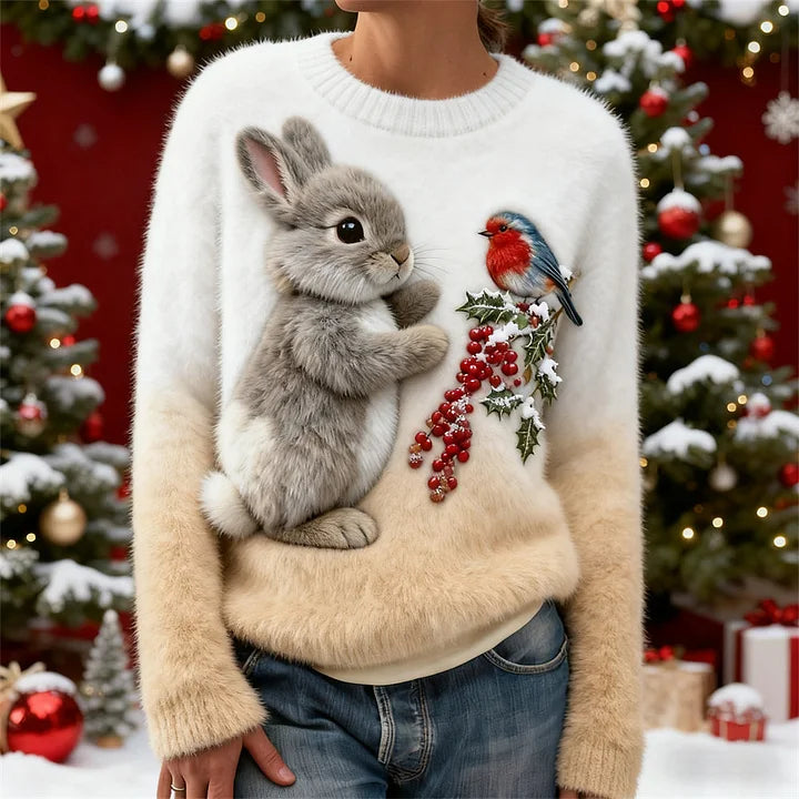Holly | Pulover Pluș cu Iepuraș de Sărbători