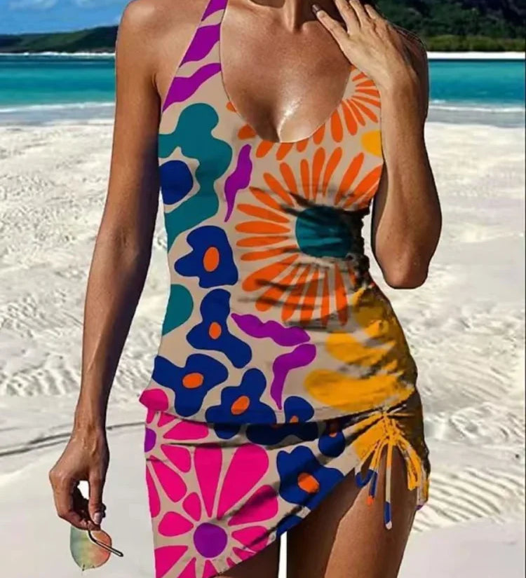 Fiesta | Set de tankini floral cu grafic care acoperă burtica