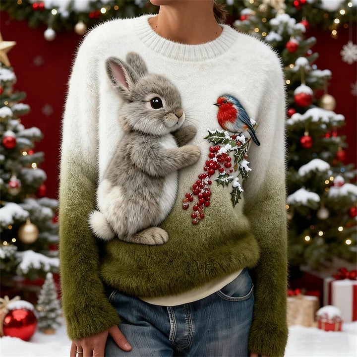 Holly | Pulover Pluș cu Iepuraș de Sărbători