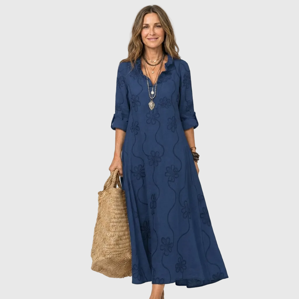 elena – Rochie maxi cu model floral tonal
