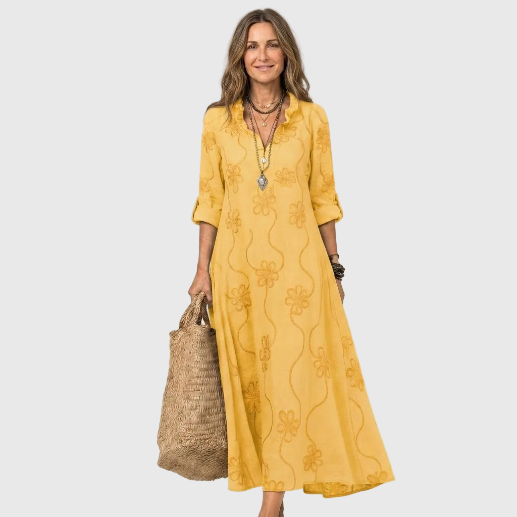 elena – Rochie maxi cu model floral tonal