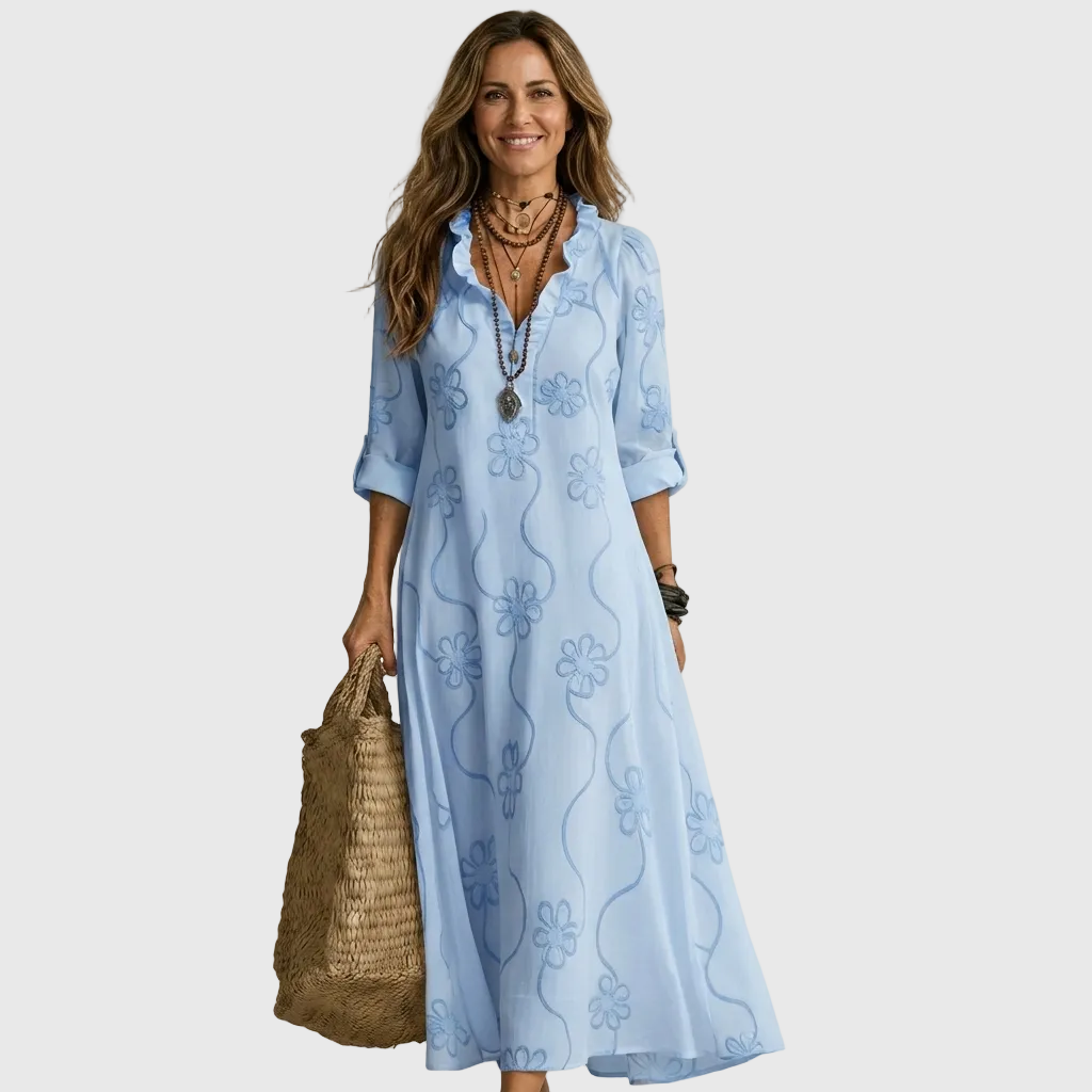 elena – Rochie maxi cu model floral tonal