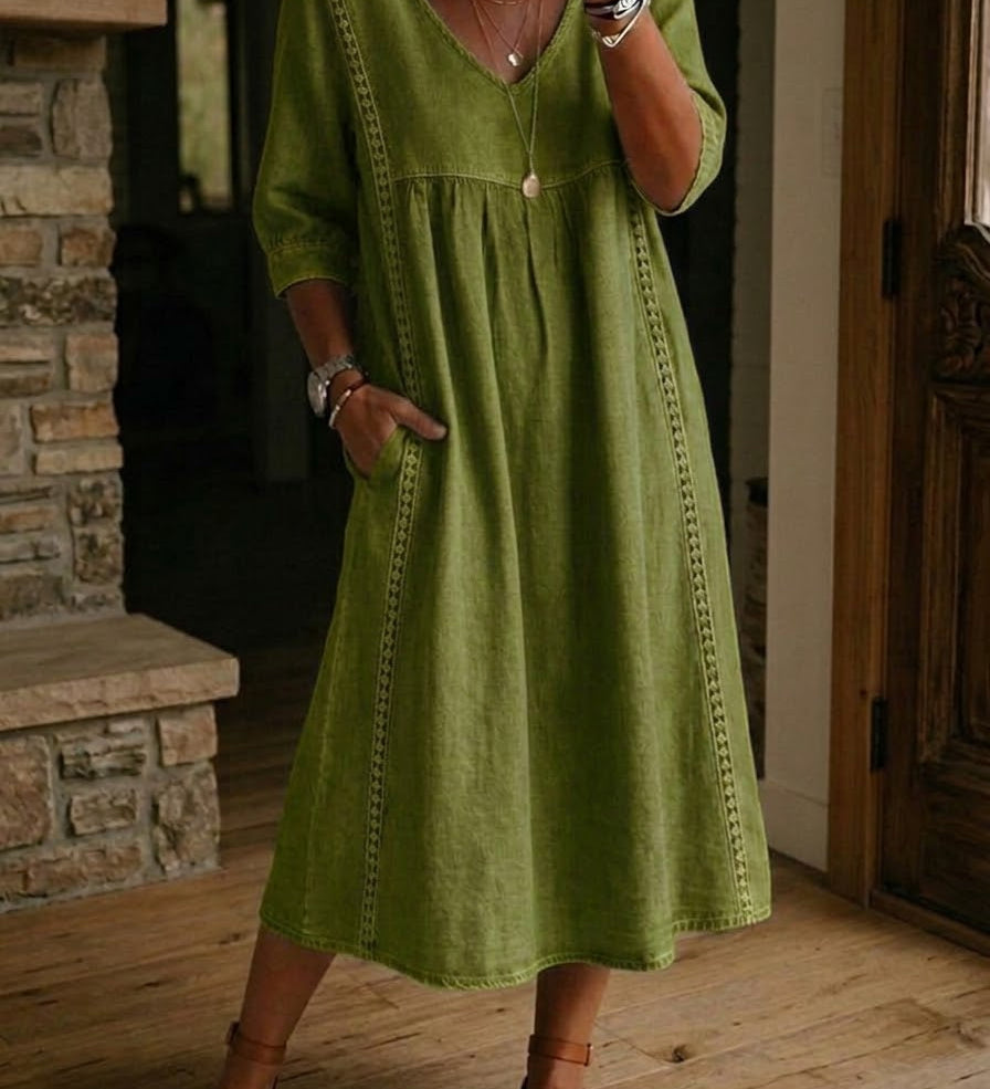 Franciska – rochie maxi cu mânecă 3/4 în formă de A