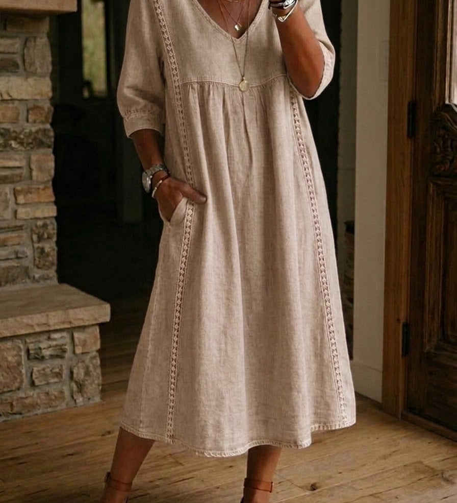 Franciska – rochie maxi cu mânecă 3/4 în formă de A