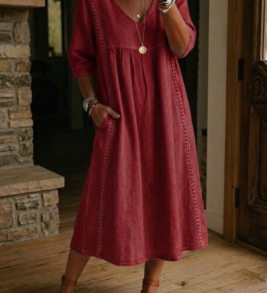 Franciska – rochie maxi cu mânecă 3/4 în formă de A