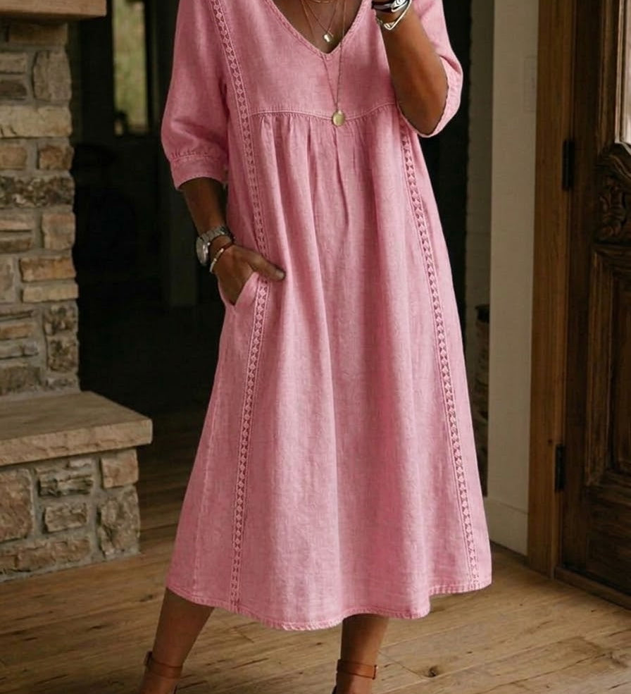 Franciska – rochie maxi cu mânecă 3/4 în formă de A