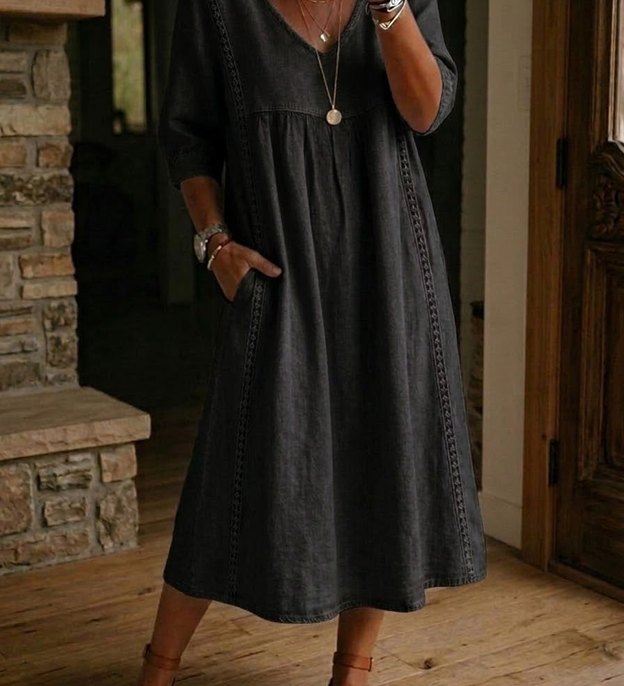 Franciska – rochie maxi cu mânecă 3/4 în formă de A